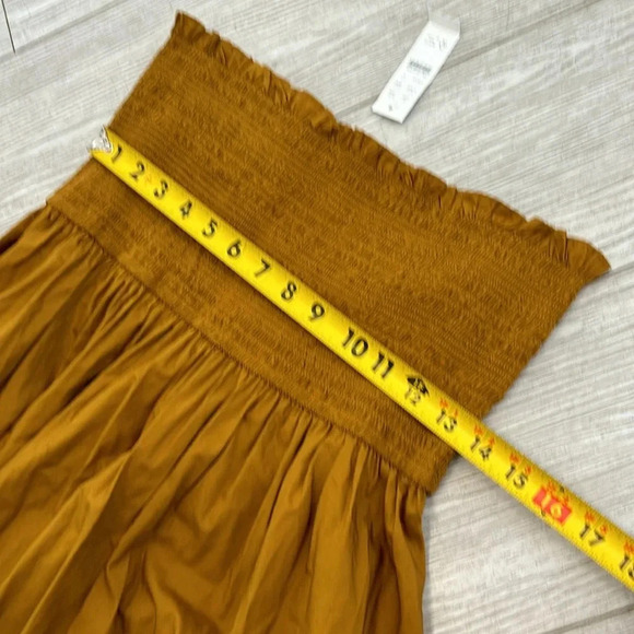 NWT J. Crew Smocked-waist cotton poplin midi skirt SZ large dark mustard color - Picture 9 of 12